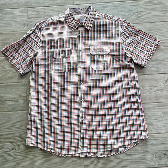 Bugatchi‎ Mens Multicolor Plaid Short Sleeve Button-Down Shirt Size XL - Picture 1 of 11